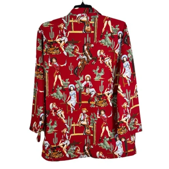Original Cowboy Women’s Western Cotton Nightshirt XL Red Rockabilly Retro - Picture 7 of 10